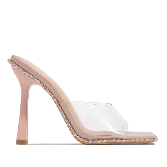 Stud Detailing Clear Nude Heels - Picture 4 of 6